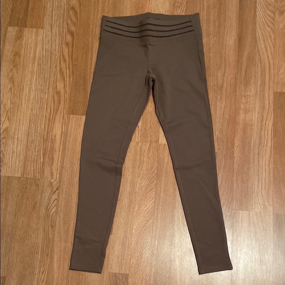 Brown Straight Leg Pants with Tonal Stripes